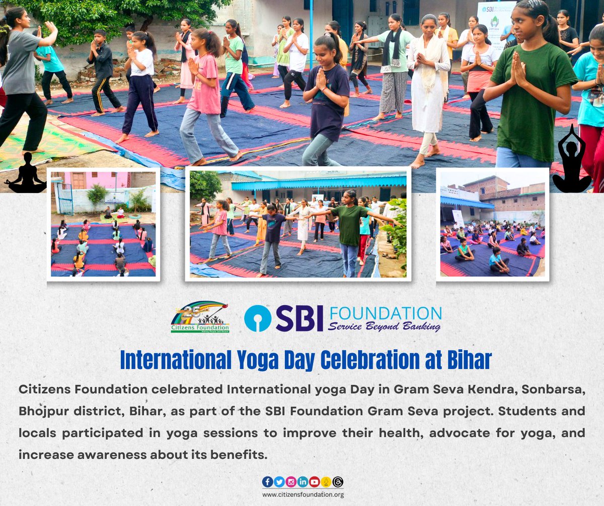 Citizens Foundation (@citizens_cf) on Twitter photo 🙌@Citizens_cf celebrated #InternationalYogaDay at Gram Seva Kendra, Sonbarsa, in Bhojpur district, #Bihar, under the <a href="/SBI_FOUNDATION/">SBI Foundation</a>'s Gram Seva project. The event saw enthusiastic participation from students and local residents, who engaged in #yoga sessions aimed at promoting 🙌@Citizens_cf celebrated #InternationalYogaDay at Gram Seva Kendra, Sonbarsa, in Bhojpur district, #Bihar, under the <a href="/SBI_FOUNDATION/">SBI Foundation</a>'s Gram Seva project. The event saw enthusiastic participation from students and local residents, who engaged in #yoga sessions aimed at promoting