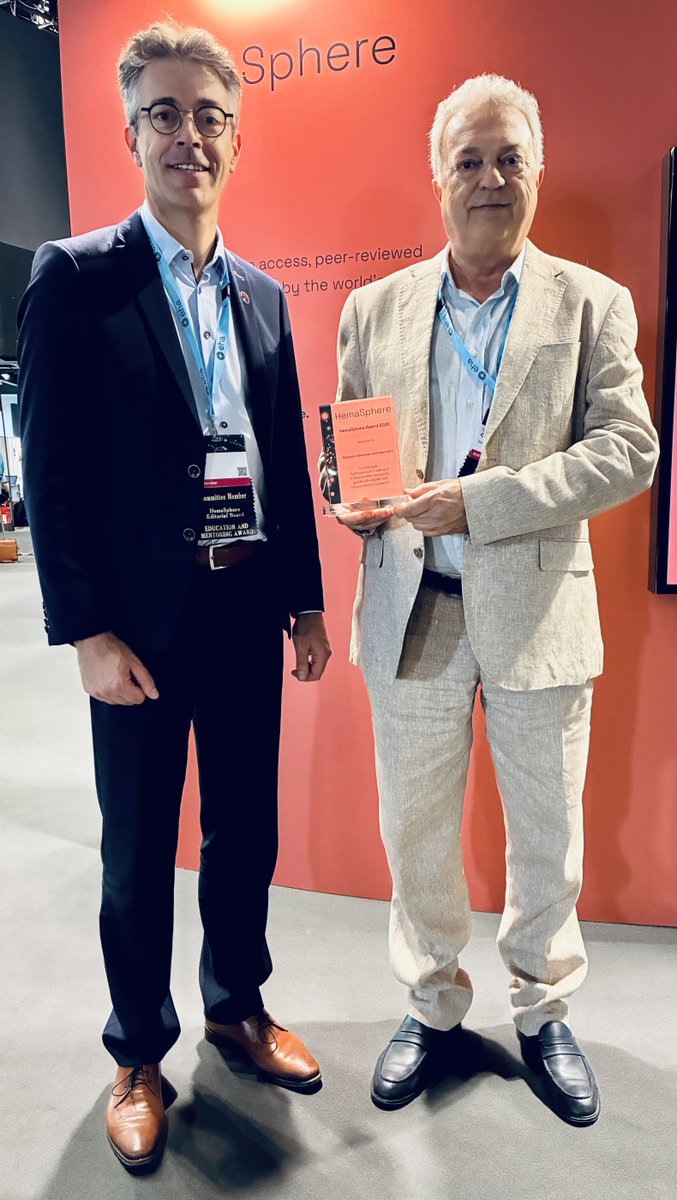 At #EHA2025, HemaSphere was honored to award authors of 4 recent + highly influential publications that significantly contribute to the hematology field. Congrats to Giancarlo Castaman et al for their clinical practice guideline on antithrombotic treatment in patients with