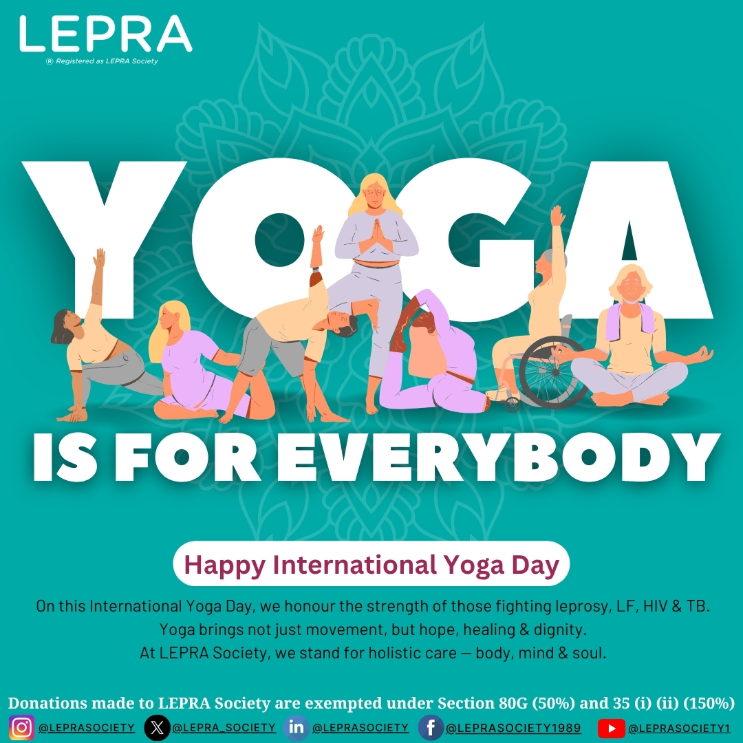 🧘‍♂️On #InternationalYogaDay2025, we at LEPRA Society celebrate yoga as a path to healing, dignity &amp; inclusion. From caregivers to patients, each breath is a step toward a stigma-free, healthier tomorrow.
Let’s stretch with strength &amp; support. 💙
#YogaForHumanity #HealthWithDignity