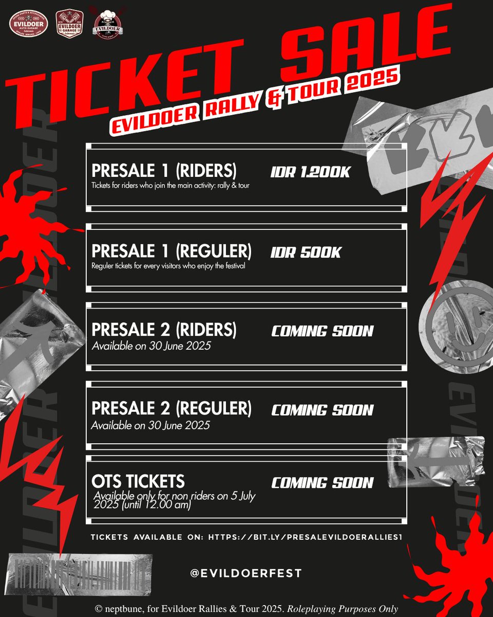 โ ๏ธ (@smockingv) on Twitter photo ใ
ค
๐จ ๐๐๐๐๐๐๐ ๐ ๐๐๐๐๐! ๐จ
๐๐๐๐๐๐! ๐๐จ
Tiket Presale 1 EVILDOER RALLY & TOUR 2025 sudah BUKA! Dapatkan harga spesial untuk Riders dan Reguler. Jangan biarkan momen ini berlalu begitu saja. Ayo cek informasi lengkapnya di sini. Jangan sampai kehabisan ๐ใ
ค
ใ
ค ใ
ค
๐จ ๐๐๐๐๐๐๐ ๐ ๐๐๐๐๐! ๐จ
๐๐๐๐๐๐! ๐๐จ
Tiket Presale 1 EVILDOER RALLY & TOUR 2025 sudah BUKA! Dapatkan harga spesial untuk Riders dan Reguler. Jangan biarkan momen ini berlalu begitu saja. Ayo cek informasi lengkapnya di sini. Jangan sampai kehabisan ๐ใ
ค
ใ
ค