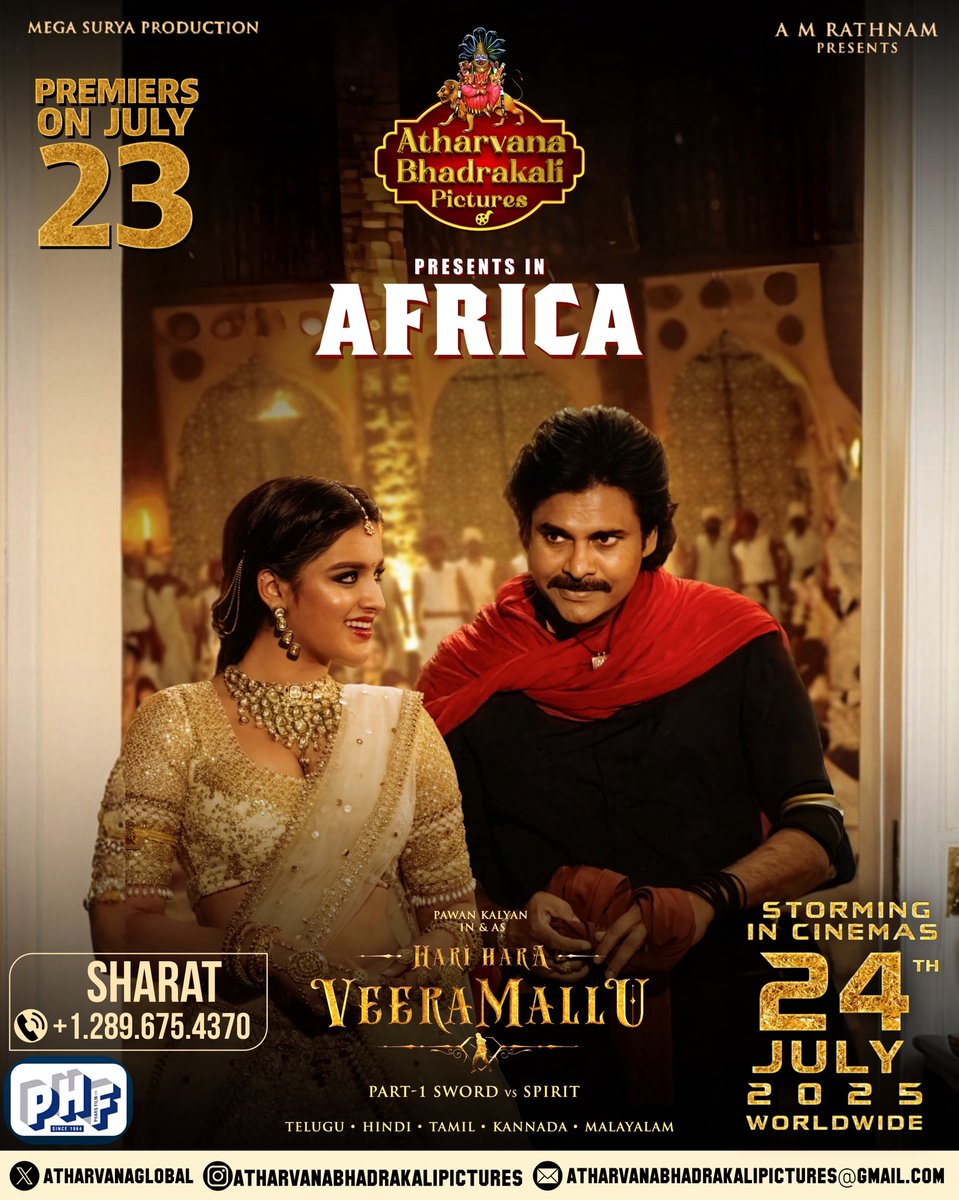 Atharvana Bhadrakali Pictures (@atharvanaglobal) on Twitter photo One driven by power.
One bound by dharma.
When legacies collide, history is rewritten.
#HariHaraVeeraMallu roars into theaters this July 24.
AFRICA release by #AtharvanaBhadrakaliPictures
Premiers storm in from July 23 โ get ready for the legend!
#HHVM <a href="/PawanKalyan/">Pawan Kalyan</a> One driven by power.
One bound by dharma.
When legacies collide, history is rewritten.
#HariHaraVeeraMallu roars into theaters this July 24.
AFRICA release by #AtharvanaBhadrakaliPictures
Premiers storm in from July 23 โ get ready for the legend!
#HHVM <a href="/PawanKalyan/">Pawan Kalyan</a>
