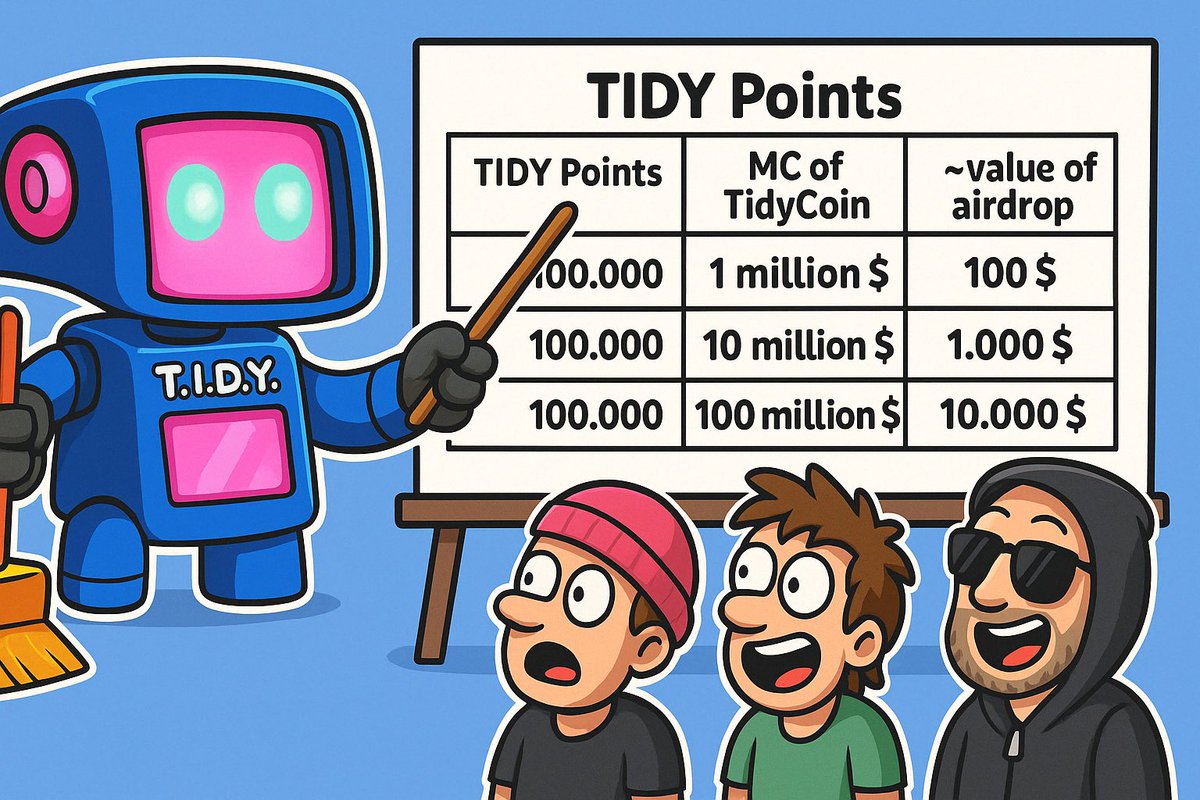 Just a reminder that you’re fading TIDY points and the tidiest 10000x potential in Web3

1️⃣ Transfer 100001 worthless shitcoins to the Tidy Vault (a 1 cent investment)

2️⃣ Get 100000 TIDY points for your 1st transfer 

3️⃣ Receive a $TIDY airdrop worth 100$ when we reach 1m MC