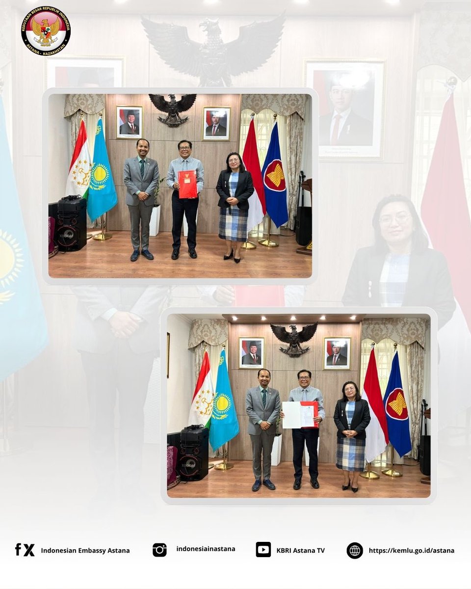 Dubes Indonesia untuk Kazakhstan dan Tajikistan, Bapak Dr. M. Fadjroel Rachman selaku Kuasa Pengguna Anggaran sekaligus Kuasa Pengguna Barang KBRI Astana, menerima Laporan Finalisasi Inventarisasi Barang Milik Negara (BMN) KBRI Astana
#bmn 
#barangmiliknegara 
#inidiplomasi