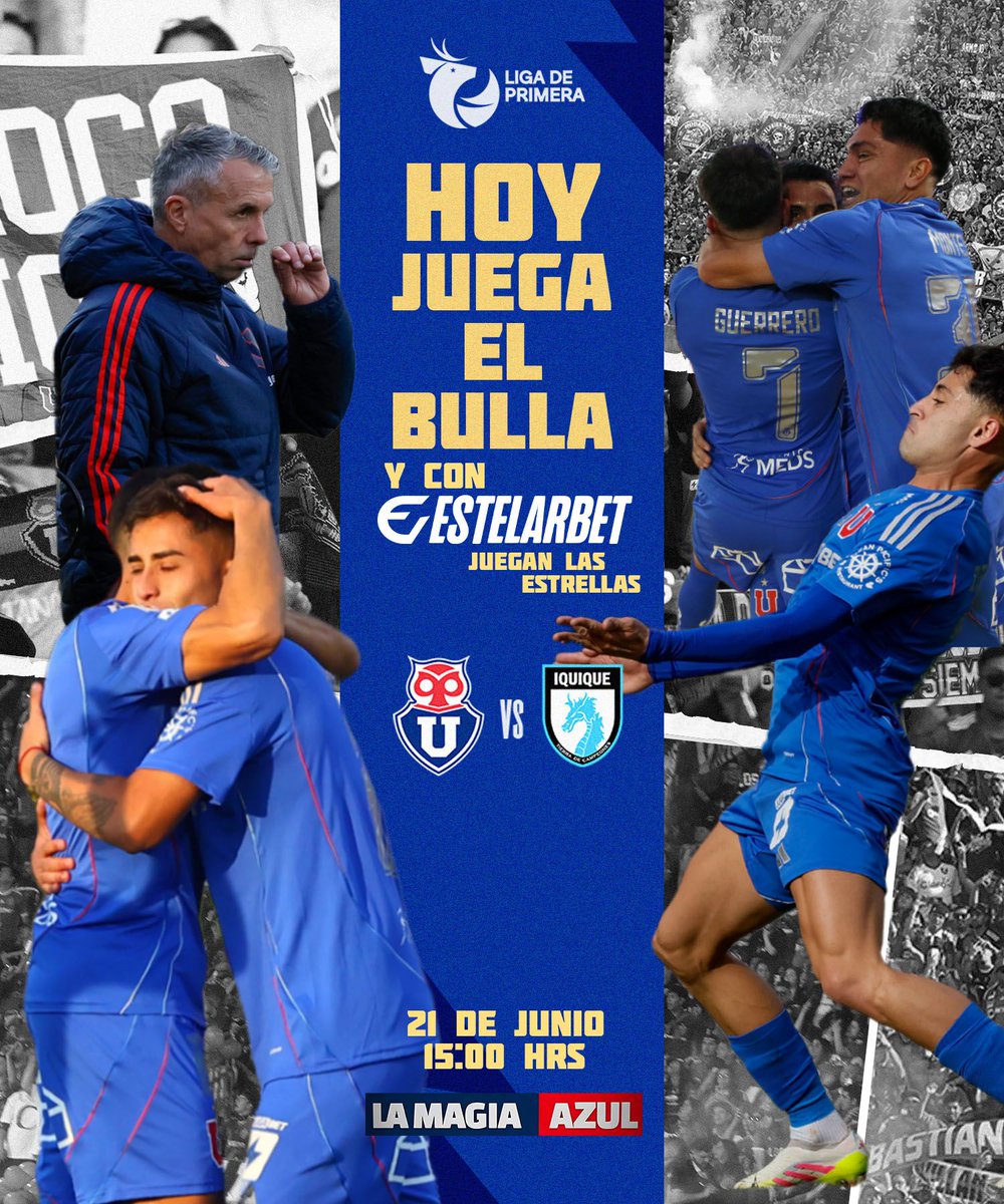 La Magia Azul (@lamagiaazul) on Twitter photo ¡A VOLVER A LOS ABRAZOS! 🤘 
Universidad de Chile recibe a Deportes Iquique por la fecha 15 de la Liga de Primera. Y con <a href="/EstelarBet/">Estelarbet</a> juegan las estrellas ✨ 
📻Todos los detalles en #LaMagiaAzul 
REGÍSTRATE con el código LAMAGIA 👇 👇 
estelarbet.vip/?btag=454862_l…* 
#VamosLaU #LaU ¡A VOLVER A LOS ABRAZOS! 🤘 
Universidad de Chile recibe a Deportes Iquique por la fecha 15 de la Liga de Primera. Y con <a href="/EstelarBet/">Estelarbet</a> juegan las estrellas ✨ 
📻Todos los detalles en #LaMagiaAzul 
REGÍSTRATE con el código LAMAGIA 👇 👇 
estelarbet.vip/?btag=454862_l…* 
#VamosLaU #LaU