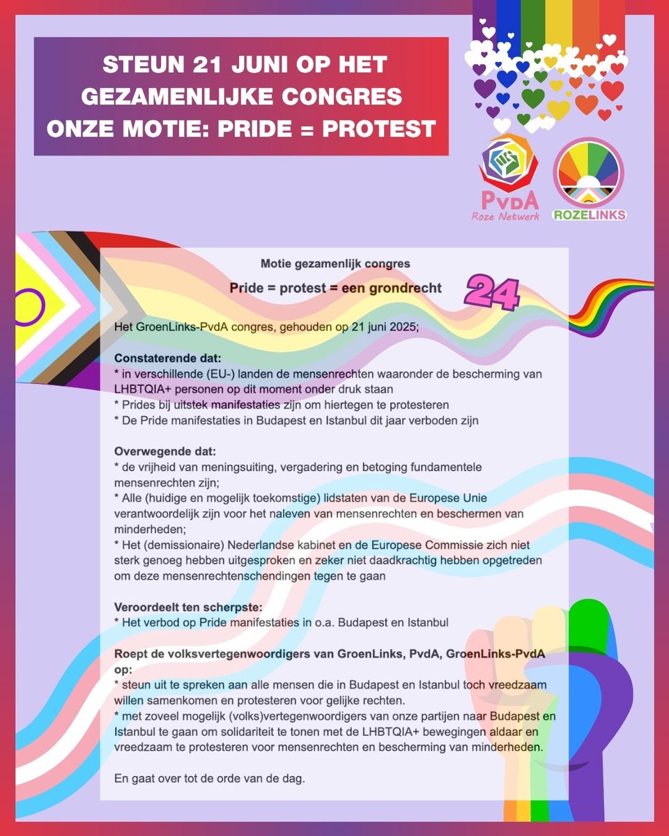 Tot straks allemaal bij het #congres in Nieuwegein!

Stem dan graag voor de motie Pride = Protest = Grondrecht!

Samen met <a href="/RozeLinks/">RozeLinks</a> zijn we er de hele dag bij!
