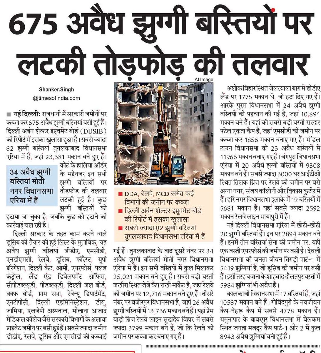 shankersingh5's tweet image. सरकारी जमीनों पर बनी झुग्गी बस्तियों पर एक्शन की तैयारी! दिल्ली सरकार के @dusibdelhi ने बनाई है लिस्ट। @official_dda @RailwayNorthern @CPWDGOV @MCD_Delhi और @DelhiPolice समेत कई सरकारी एजेंसियां अलर्ट मोड पर। @LtGovDelhi @NBTDilli