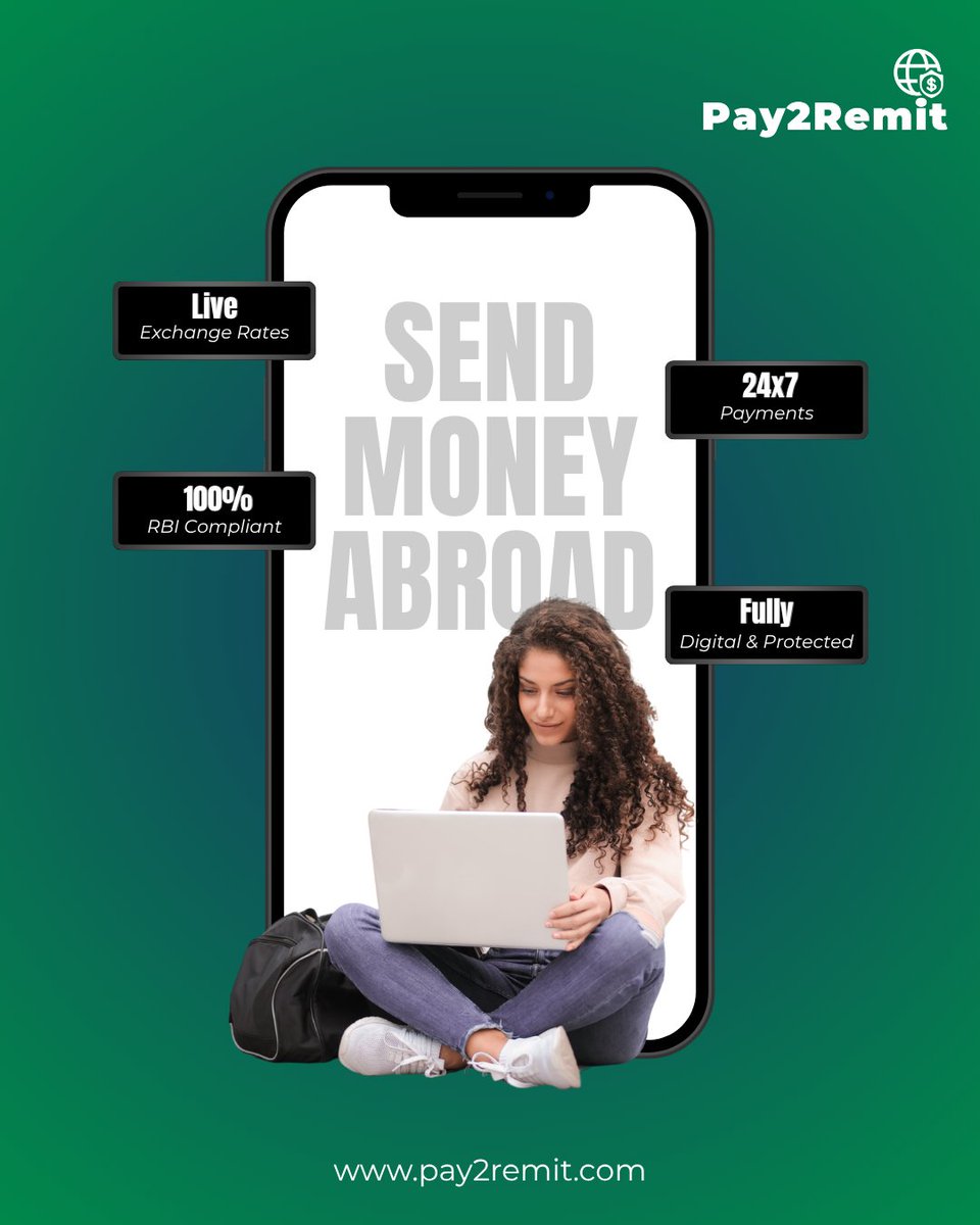 Pay2Remit's tweet photo. Send Money Abroad โ Fast, Secure & 100% Compliant with Pay2Remit
Start sending money globally โ safely and easily.
Visit ๐ https://t.co/HIGdEpV5LZ
#Pay2Remit #SendMoneyAbroad #ForexMadeEasy #DigitalRemittance #StudentRemittance #LiveForexRates #RBICompliant https://t.co/4qRRmD16tW