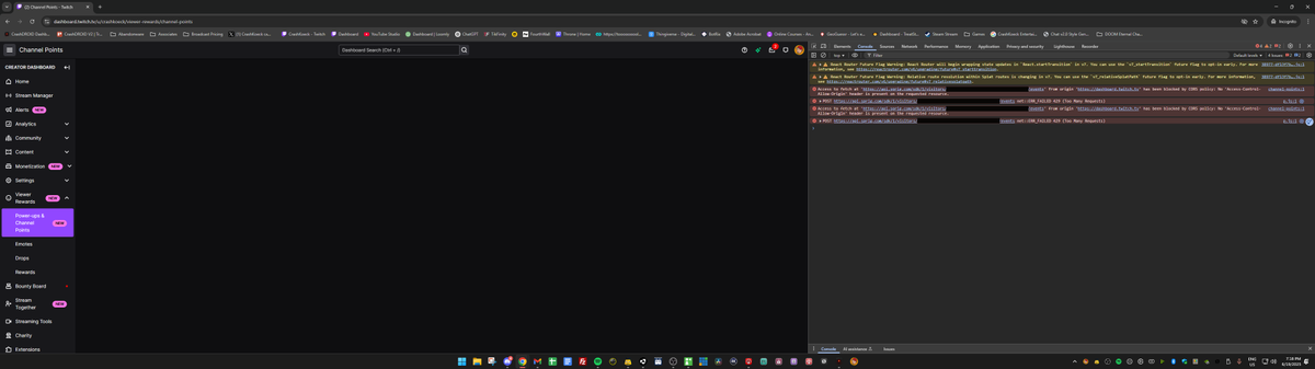 CrashKoeck's tweet photo. Hey @TwitchSupport @Twitch 

My channel points have been missing for a week. No redemptions in my channel, page missing in my dashboard, cannot connect via API - everything else is fine

I have a support ticket, provided details, but the automated system is not helping

HELP! https://t.co/ZTJIbaY9Io
