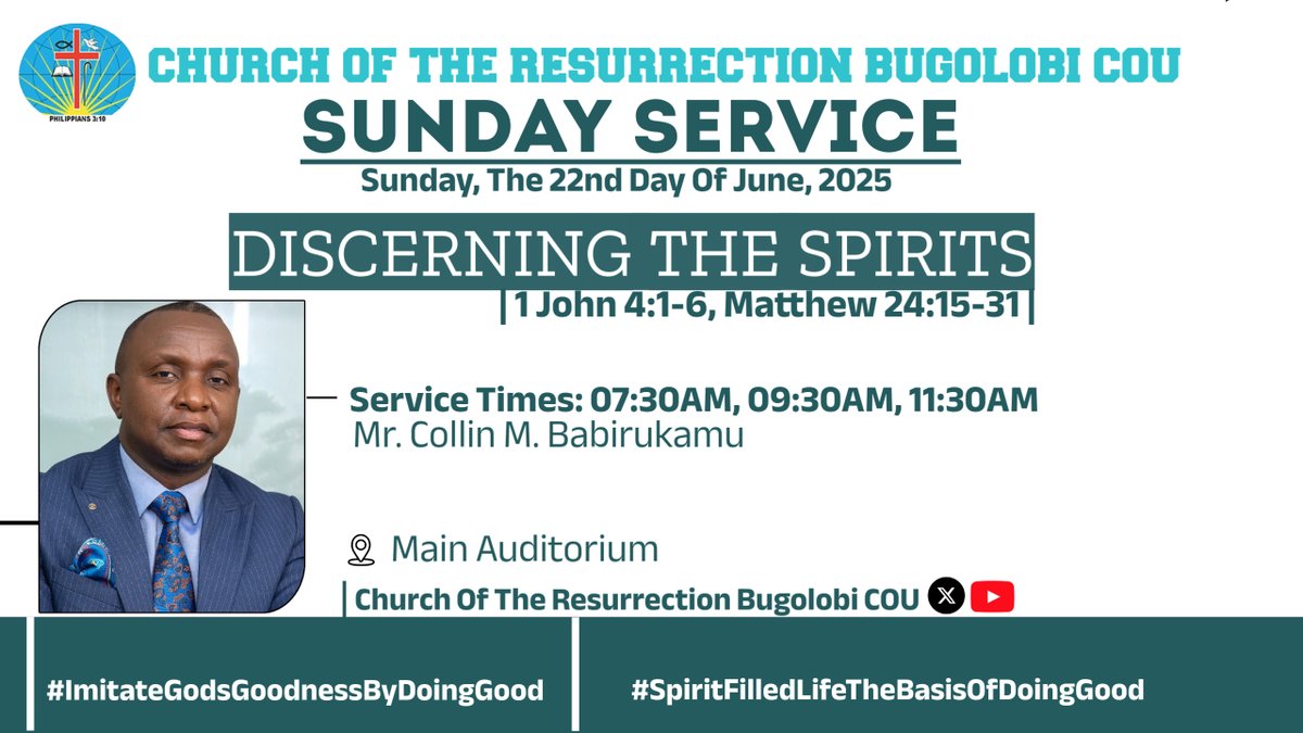 Don't forget to join us tomorrow for our Sunday celebration services, where Mr. Collin Babirukamu will be sharing insights on Discerning The Spirits. 

Bring a friend along to share in this inspiring experience!
.
.
.
.

Shalom..