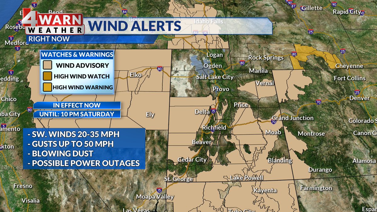 Check out these wind speeds from today! We've had gusts in the 40s and 50s all day. The winds of change arrived in Logan where winds have switched to northerly &amp; temps are dropping fast! Cooler temps for northern Utah tomorrow, still windy &amp; hot in south and east #utwx
<a href="/abc4utah/">ABC4 News</a>