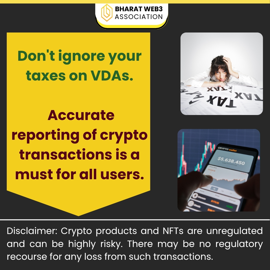 BWA_Ind's tweet image. YDon't ignore your taxes on VDAs.

Accurate reporting of crypto transactions is a must for all users.

#VDAs #VASPs

@RBI @PMOIndian @narendramodi @nsitharamanoffc
@nsitharamanoffc @FinMinIndia @GoI_MeitY
@IndianCERT @HMOIndia @Cyberdost
@jagograhak_jago