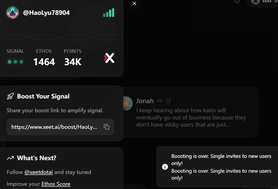HaoLyu78904's tweet image. Boosting is over @xeetdotai 
新开户可以继续使用医士的链接
xeet.ai/boost/HaoLyu78…

医士暂时34K
完事了
谢谢各位院友

@virtuals_io @KaitoAI @BasisOS 
#infofi #xeetai  #YAPYO