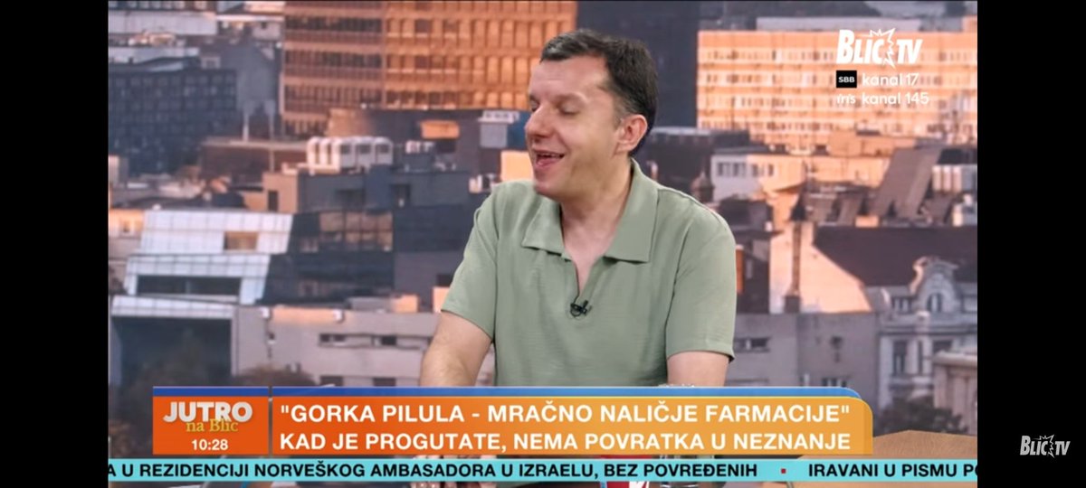 Pavle Zelic (@pavlezelic) on Twitter photo Izvanredno gostovanje na Blic TV sa nekim baš teškim ali važnim pitanjima vezanim za knjigu "Gorka pilula"
youtu.be/qs6H5RveTOQ?si… Izvanredno gostovanje na Blic TV sa nekim baš teškim ali važnim pitanjima vezanim za knjigu "Gorka pilula"
youtu.be/qs6H5RveTOQ?si…