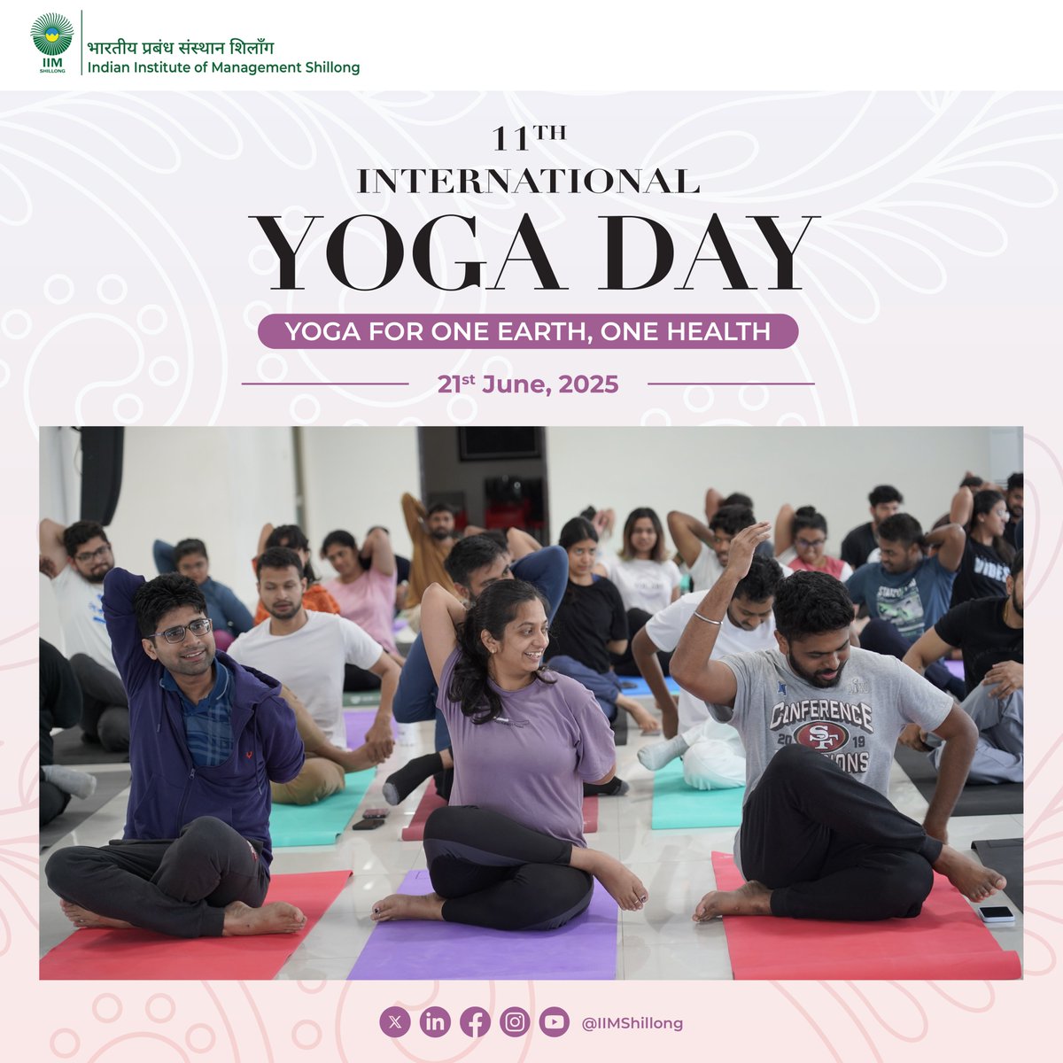 🧘‍♂️ 11th International Yoga Day at IIM Shillong
Celebrating the theme “Yoga for One Earth, One Health”, the IIM Shillong community united in the spirit of wellness and harmony.
<a href="/moayush/">Ministry of Ayush</a> <a href="/EduMinOfIndia/">Ministry of Education</a> 
#IIMShillong #IDY2025 #YogaForOneEarthOneHealth #InternationalDayofYoga2025