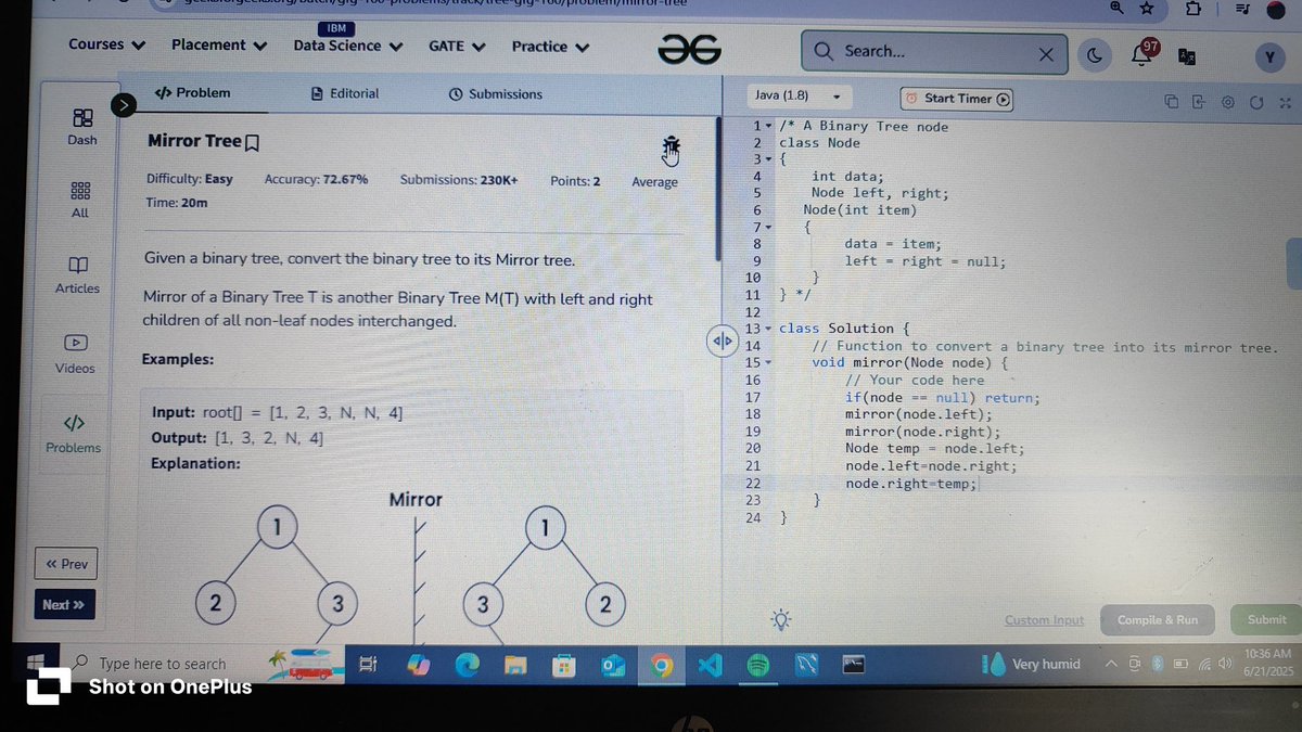 Yashpatil231's tweet photo. Day 83 of #CodingChallenge on @geeksforgeeks 
Problem solved for the day ✅ 
Let's keep grinding!
#coding #gfg160 #geekstreak2025 

Problem 83: Mirror Tree 🌴 https://t.co/P6dR3nltKS
