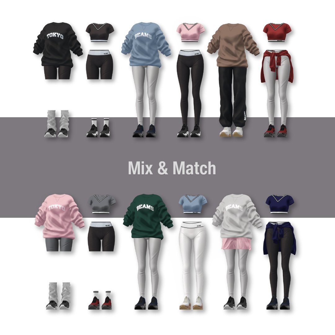 ▫️Sports Mix by BEAMS with Melty Lily
アイテムも色もプリントも、とにかくバリエーション豊富。季節を問わず、気分に合わせたコンビネーションで着回しできます。トートバッグ付き。

▫️Men's beams.booth.pm/items/7019104
▫️Women's beams.booth.pm/items/7019125

#BEAMSバーチャルファッション #VRChat