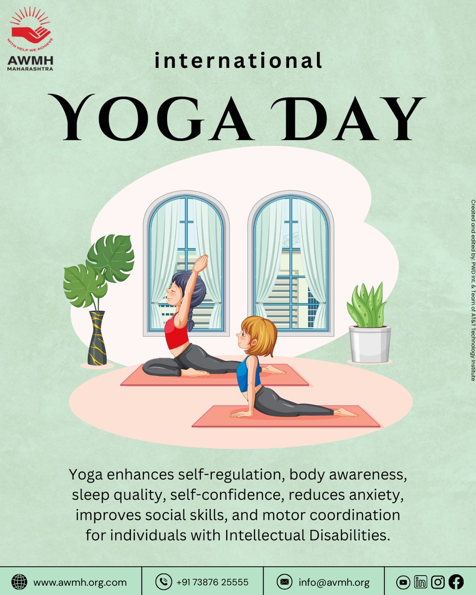 Today, we celebrate the transformative power of yoga—particularly for individuals with intellectual disabilities. 
Through mindful movement and intentional breath, yoga nurtures self-regulation,  boosts self-confidence, improves motor skills,  #AWMH #YogaDay #InclusiveHealth