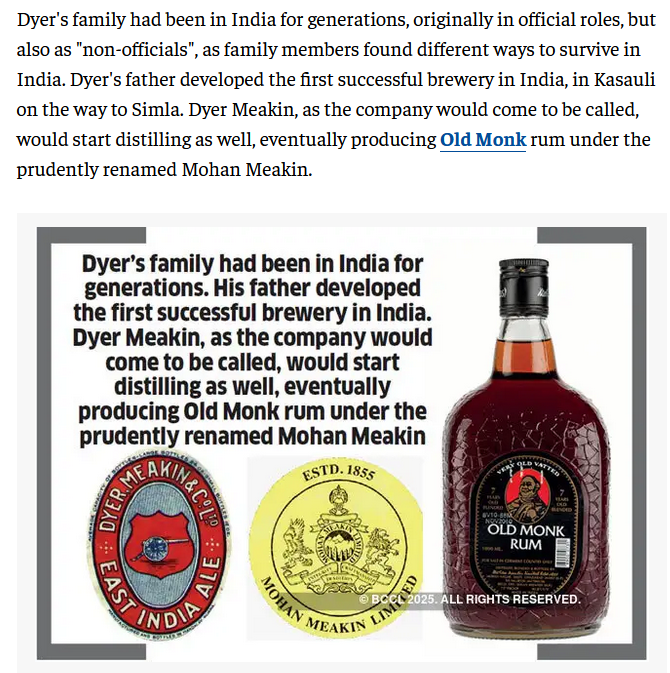 This is a footprint of Gen Dyer's family still flourishing in India. I request <a href="/PMOIndia/">PMO India</a> <a href="/AmitShah/">Amit Shah</a> <a href="/AmitShahOffice/">Office of Amit Shah</a> to ban this #brewery, shut it down as a true tribute to the martyrs of #JallianwalaBagh.
#oldMonk #alcoholfreelife  #KesariChapter2 
Source: economictimes.indiatimes.com/news/politics-…