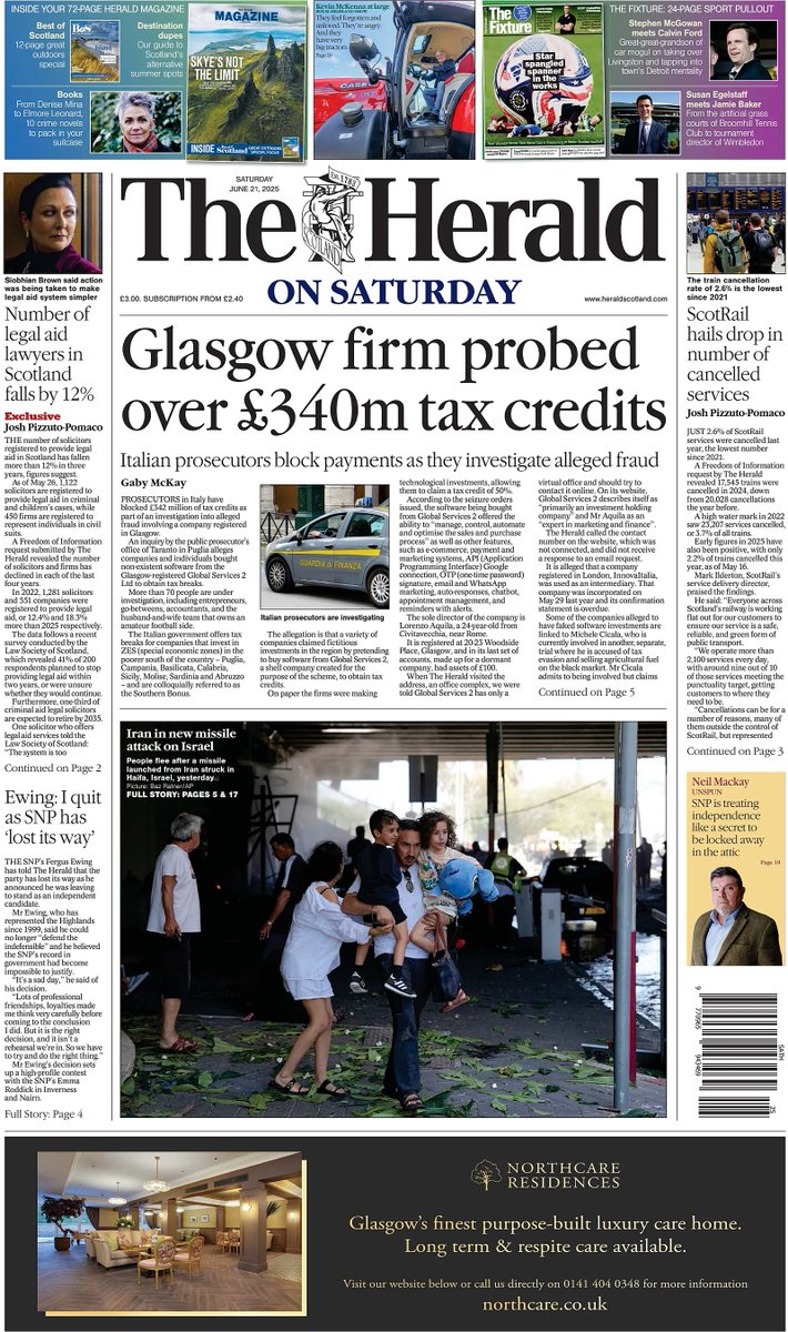 π΅ππππ πΏππππ πππππ’ π° (@ukpapers) on Twitter photo π¬π§ Glasgow Firm Probed Over Β£340m Tax Credits
β«Italian prosecutors block payments as they investigate alleged fraud
β«@gabymckay
#frontpagestoday #UK <a href="/heraldscotland/">The Herald</a> π¬π§ Glasgow Firm Probed Over Β£340m Tax Credits
β«Italian prosecutors block payments as they investigate alleged fraud
β«@gabymckay
#frontpagestoday #UK <a href="/heraldscotland/">The Herald</a>