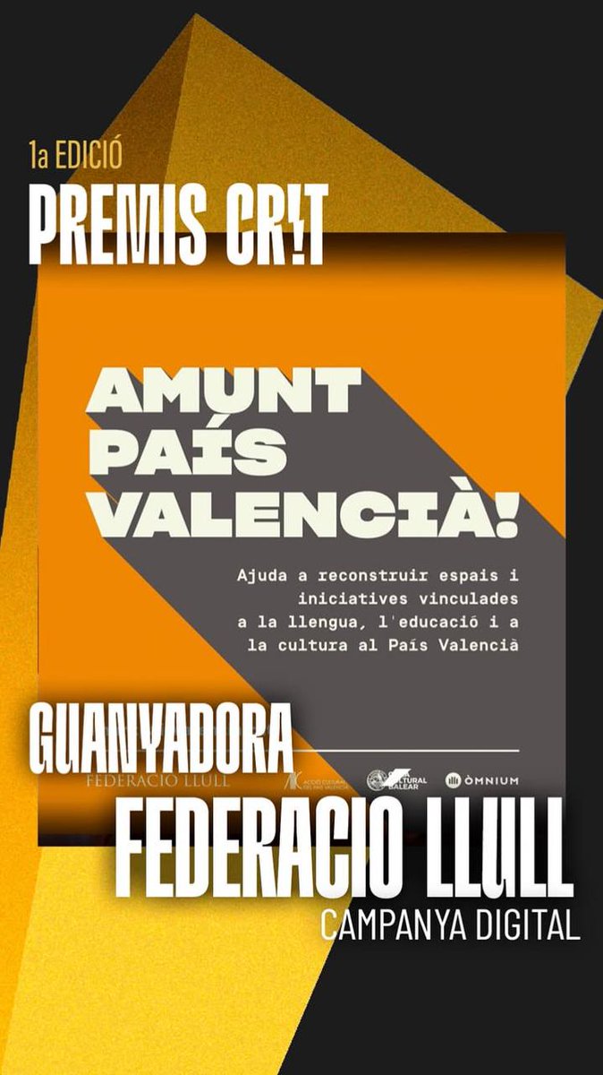 HEM GUANYAT!🎉😍

Només podem donar les gràcies a totes les persones que vau formar part de la campanya arreu dels Països Catalans.🧡

Enhorabona als #PremisCRIT per una iniciativa de país fantàstica que reconeix la creació de continguts catalana. Llarga vida!👏🏻