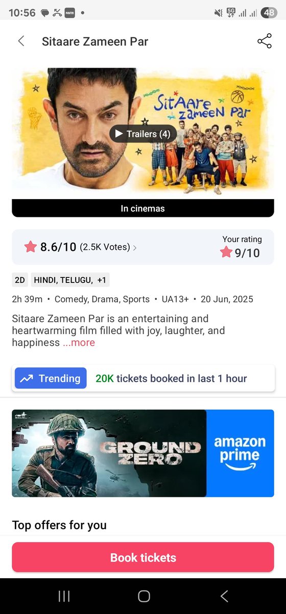 Almost 20K tickets Sold in Last One Hour on Book My Show
This is Called Monstrous Jump😍💯🔥
<a href="/geneliad/">Genelia Deshmukh</a> <a href="/AKPPL_Official/">Aamir Khan Productions</a> #AamirKhan #RSPrasanna #SitaareZameenPar #BOXOFFICE