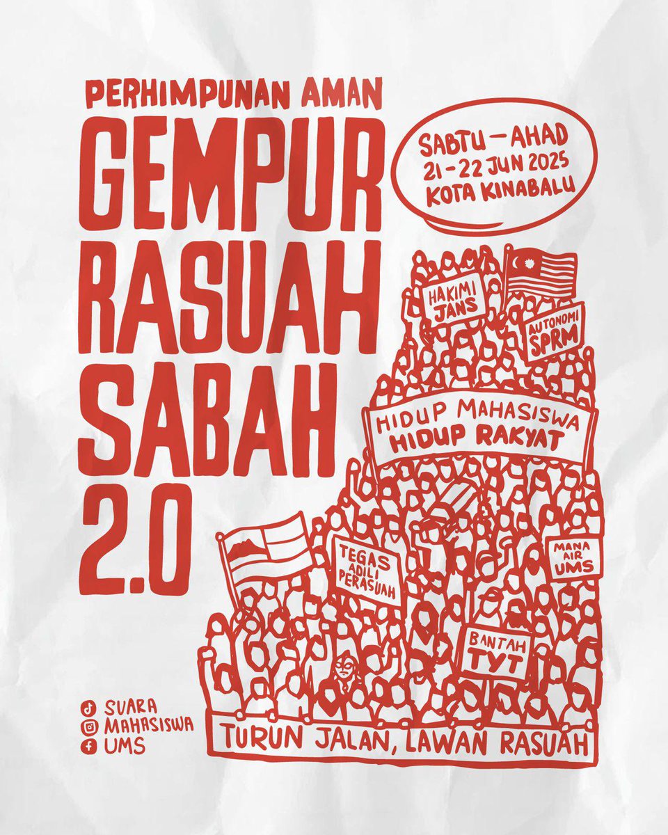 Solidariti dengan Mahasiswa Sabah yang sedang berhimpun menuntut satu Malaysia yang lebih adil, lebih bersih.

Moga beribu lagi himpunan mekar di seluruh Malaysia. Jalan raya ini milik kita.

#RampasRuangAwam #GempurRasuahSabah2