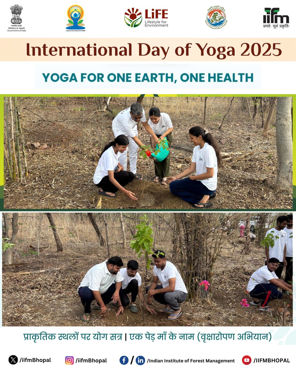 Embracing the spirit of "Harit Yoga," IIFM Bhopal organised a plantation drive on International Day of Yoga 2025, under the #MissionLiFE and #EkPedMaaKeNaam initiatives, promoting environmental sustainability and a greener planet.

#IDY2025 
#YogaForOneEarthOneHealth
#HaritYoga