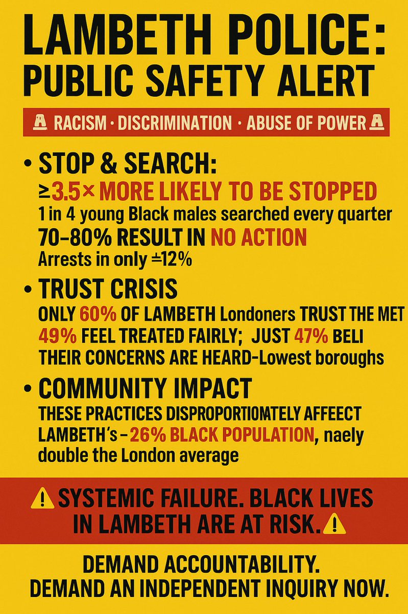 apavoices's tweet image. 🧵Did you know that when it comes to @metpoliceuk and systemic racism that @LambethMPS high command presides over the most racially policed borough in the whole of London? #LowKeyAparthied @BrixtonBlog @fufuisonme @O2AcademyBrix @MetBPA @MOPACLdn