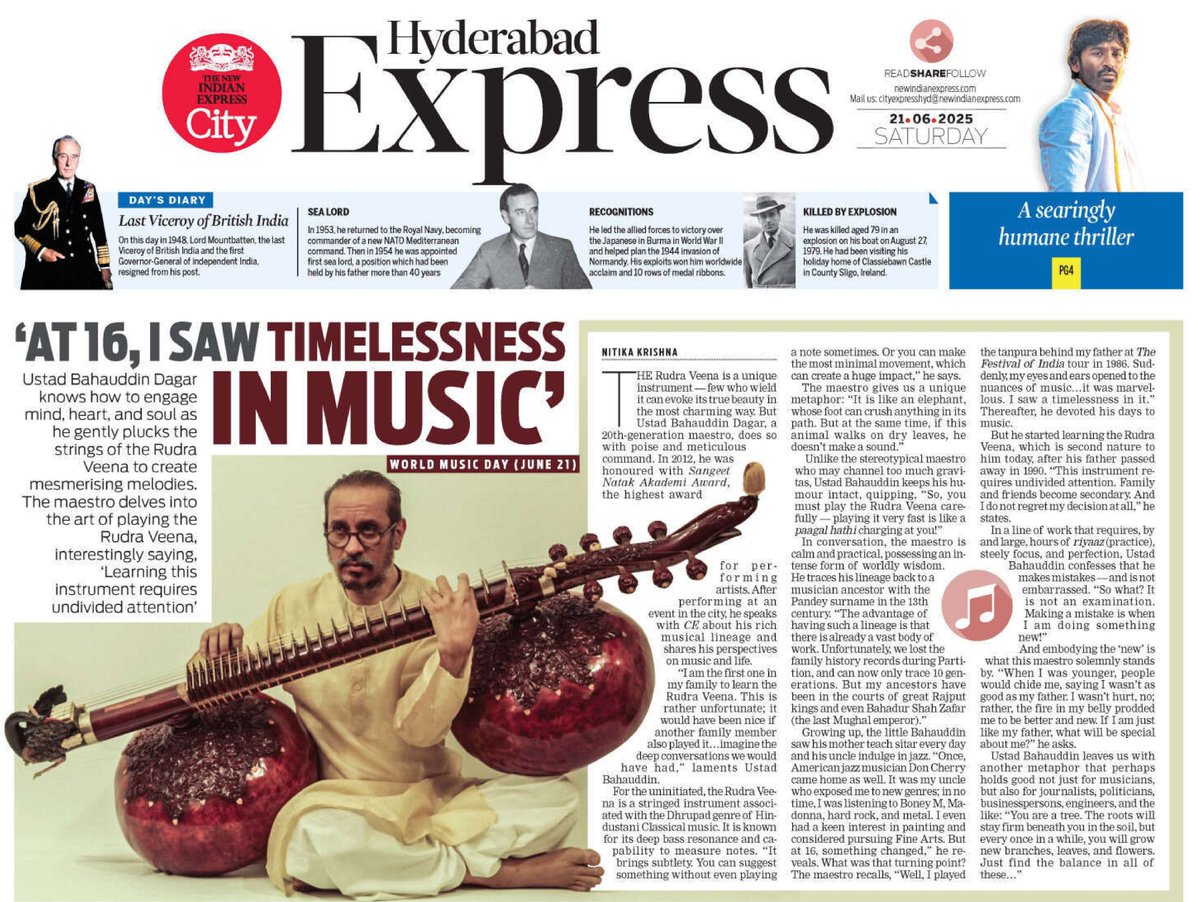 Ustad Bahauddin Dagar delves into the art of playing the Rudra Veena, interestingly saying, ‘Learning this instrument requires undivided attention'.

Read: newindianexpress.com/cities/hyderab…

<a href="/XpressHyderabad/">TNIE Telangana</a> <a href="/santwana99/">santwanabhattacharya</a> 
<a href="/Kalyan_TNIE/">Kalyan Chakravarthy</a> <a href="/Reshmijourno/">Reshmi Chakravorty</a> <a href="/PrasannaRS2/">Prasanna R S</a>