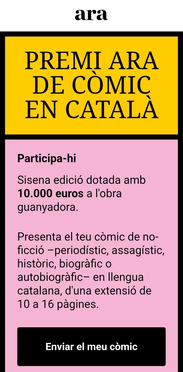 Premi ARA DE CÒMIC EN CATALÀ! 

Aquí TENS les bases ⤵️
premicomic.ara.cat