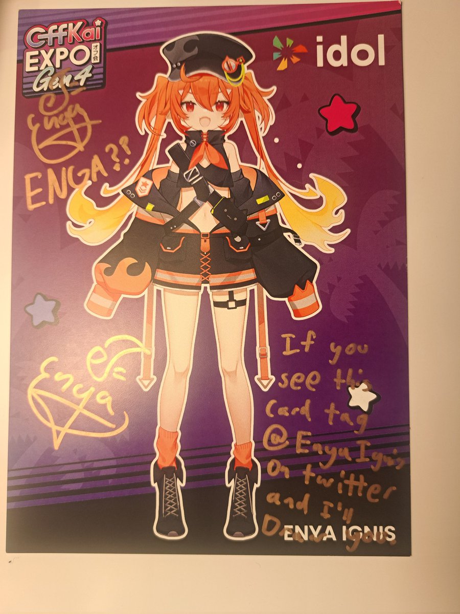 That small orange gremlin Enga gave me this card after I met her <a href="/EnyaIgnis/">Enya Ignis 🚒🔥 | STREAM LAP IT UP</a>