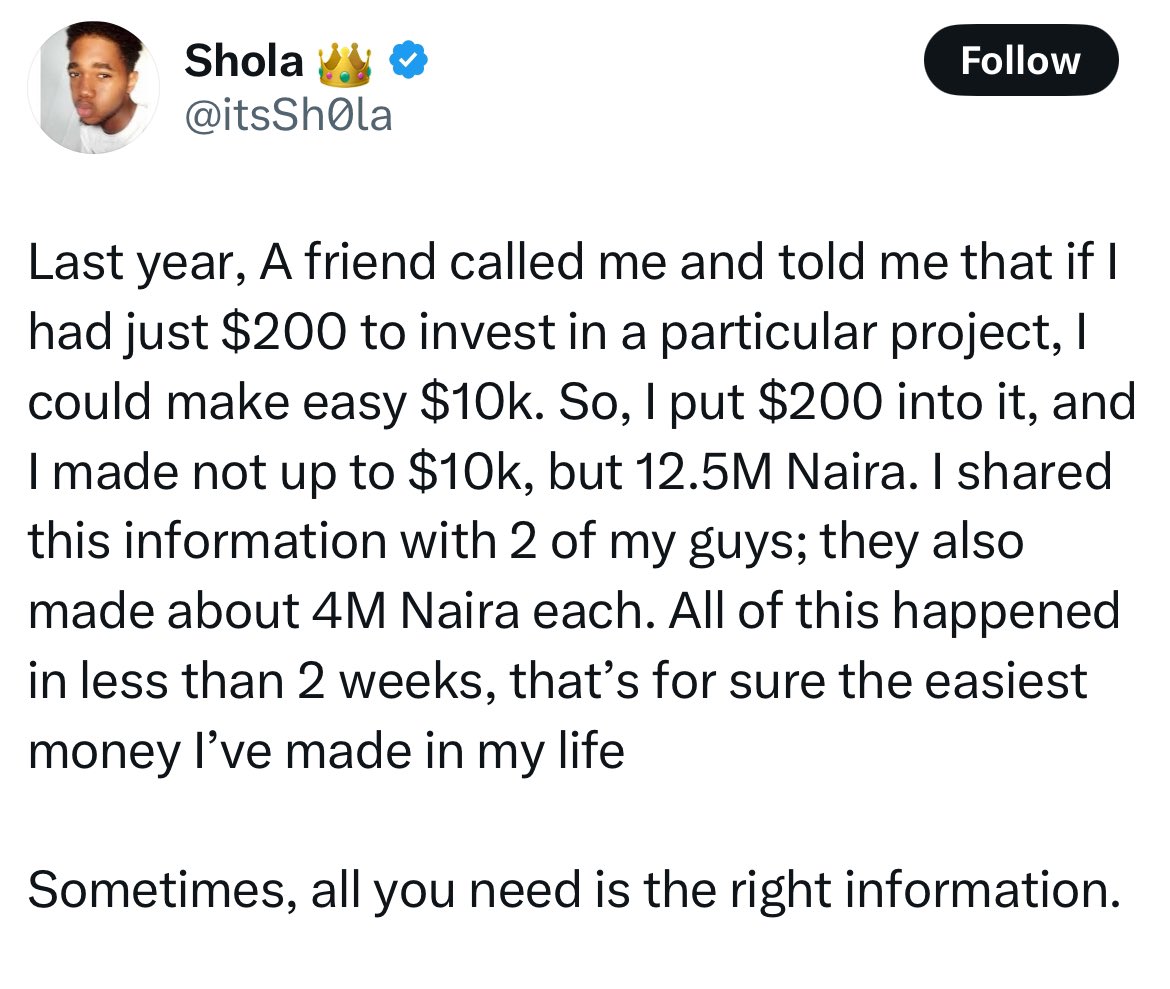 This thing the vex me personally.

First, there’s no investment that will make you #12.5M with roughly 600k in 2 weeks. 

You are either going to steal that 12.5M, or it’s via rent seeking or Ponzi. 

That aside, you probably have heard this before, but if it makes any difference