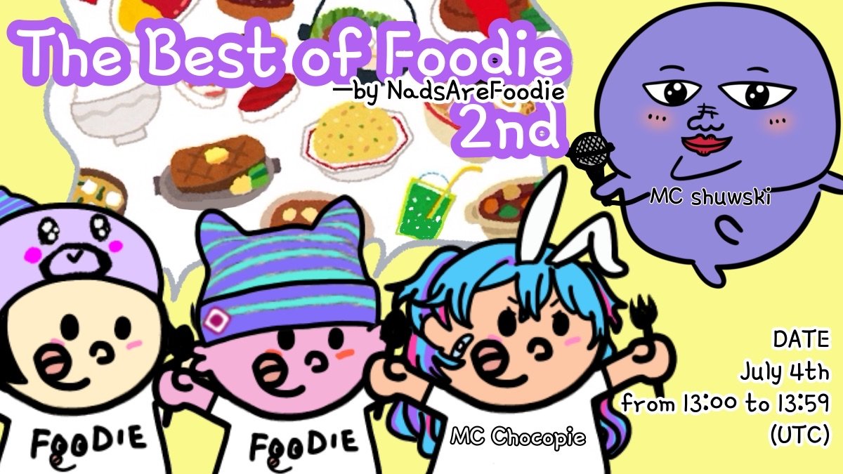 The Best of Foodie is coming again!

We’ll feature your tasty posts live on lambline.

📅July 4th,13:00(UTC)

📝Apply until July 1st
1. Take a picture of food
2. Tweet it with #NadsAreFoodie
3. Fill the form forms.gle/eYizuzvgAfZBsz…
🎁Foodie PFP if you're lucky

Don’t miss out