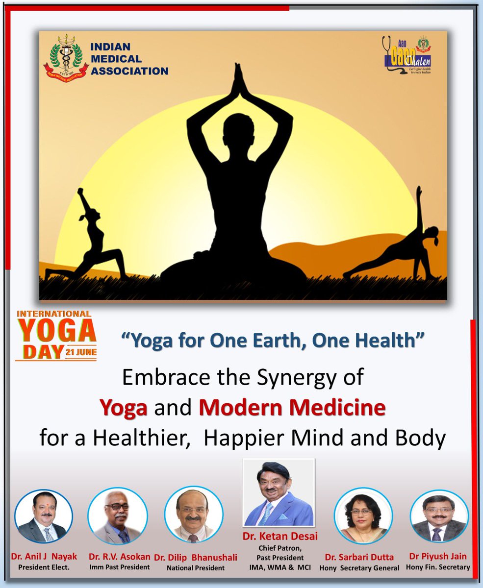 IMA JDN National (@imajdnnational) on Twitter photo On #InternationalYogaDay, <a href="/IMAIndiaOrg/">Indian Medical Association</a> celebrates the synergy of Yoga & Modern Medicine for a healthier, happier mind & body.
Yoga for One Earth, One Health
Join us at #IMANATCON2025, Dec 27–28 in Ahmedabad!
#IMA #YogaDay2025 #NATCON100 On #InternationalYogaDay, <a href="/IMAIndiaOrg/">Indian Medical Association</a> celebrates the synergy of Yoga & Modern Medicine for a healthier, happier mind & body.
Yoga for One Earth, One Health
Join us at #IMANATCON2025, Dec 27–28 in Ahmedabad!
#IMA #YogaDay2025 #NATCON100