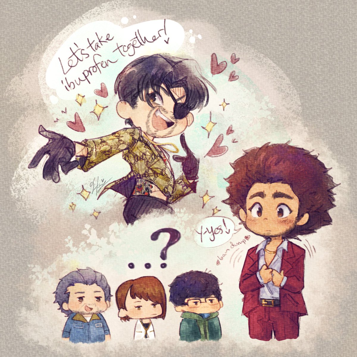 HSouflee's tweet image. Not sure what happened, but my brain ordered me to draw Majima offering Ichiban to take ibuprofen with him, so I had no choice... ๐๐
#YakuzaLikeADragon #FanArt #้พใๅฆใ #ๆฅๆฅไธ็ช #็ๅณถๅพๆ