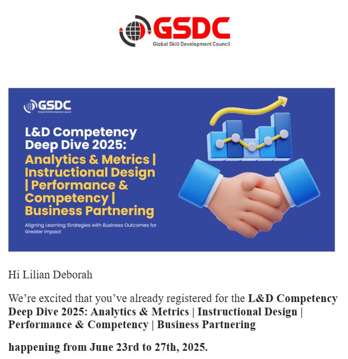 LDM_Learning's tweet image. Completely free!
Join L&amp;amp;D Competency Deep Dive 2025. 

🗓️ June 23rd–27th, 2025
⏰8:30 AM CST | 9:30 PM SGT | 7:00 PM IST
🔗 Reserve your free spot here: gsdcouncil.org/upcoming-event…

Analytics, instructional design, performance, and business partnering.
Let’s level up together!