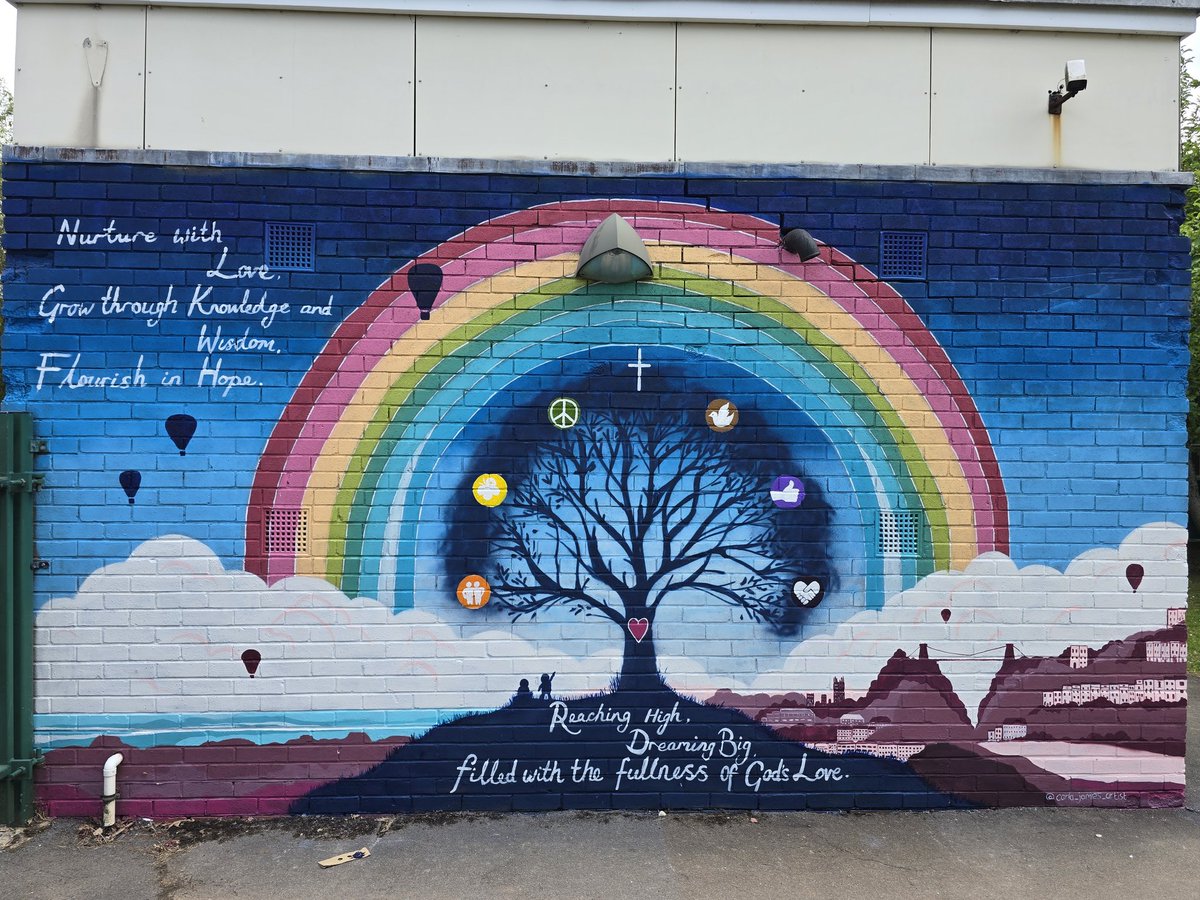 The perfect way to end our Arts Week... our school mural by <a href="/carlajamesart/">Carla James</a> 
This stunning piece was designed by our children to capture what our school is all about!
#NurtureGrowFlourish
#ReachinghighDreamingbig
#community
#love