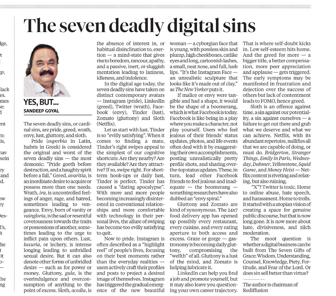 ⁦<a href="/_SandeepGoyal_/">Sandeep Goyal</a>⁩ great write up , X is not deemed as a deadly Sin ?