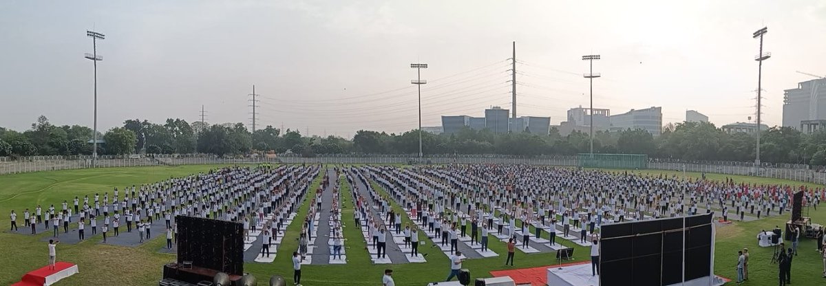 Panorama view - District Level Function on the occasion of International Yoga Day at Tau Devilal Stadium, Gurugram 
#InternationalYogaDay2025 
#Gurugram #Haryana
#OneEarthOneHealth 
PC - SM