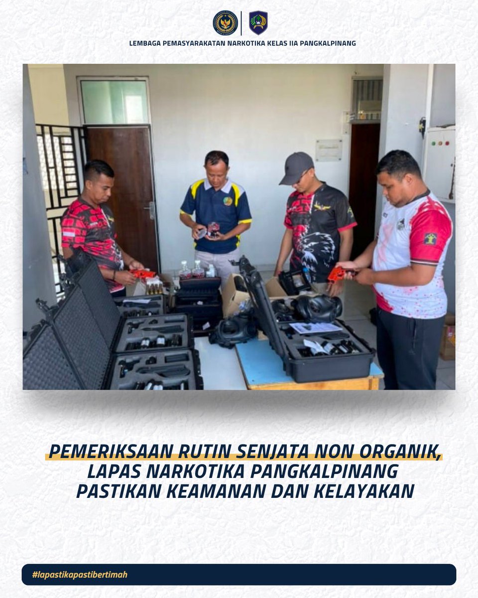 lpn_pkpinang's tweet photo. Pemeriksaan Rutin Senjata Non Organik, Lapas Narkotika Pangkalpinang Pastikan Keamanan dan Kelayakan
#kemenimipas
#guardandguide
#ditjenpas
#pemasyarakatan
#lapasnarkotikapangkalpinang
#bertimah https://t.co/Btsoqhd7cJ