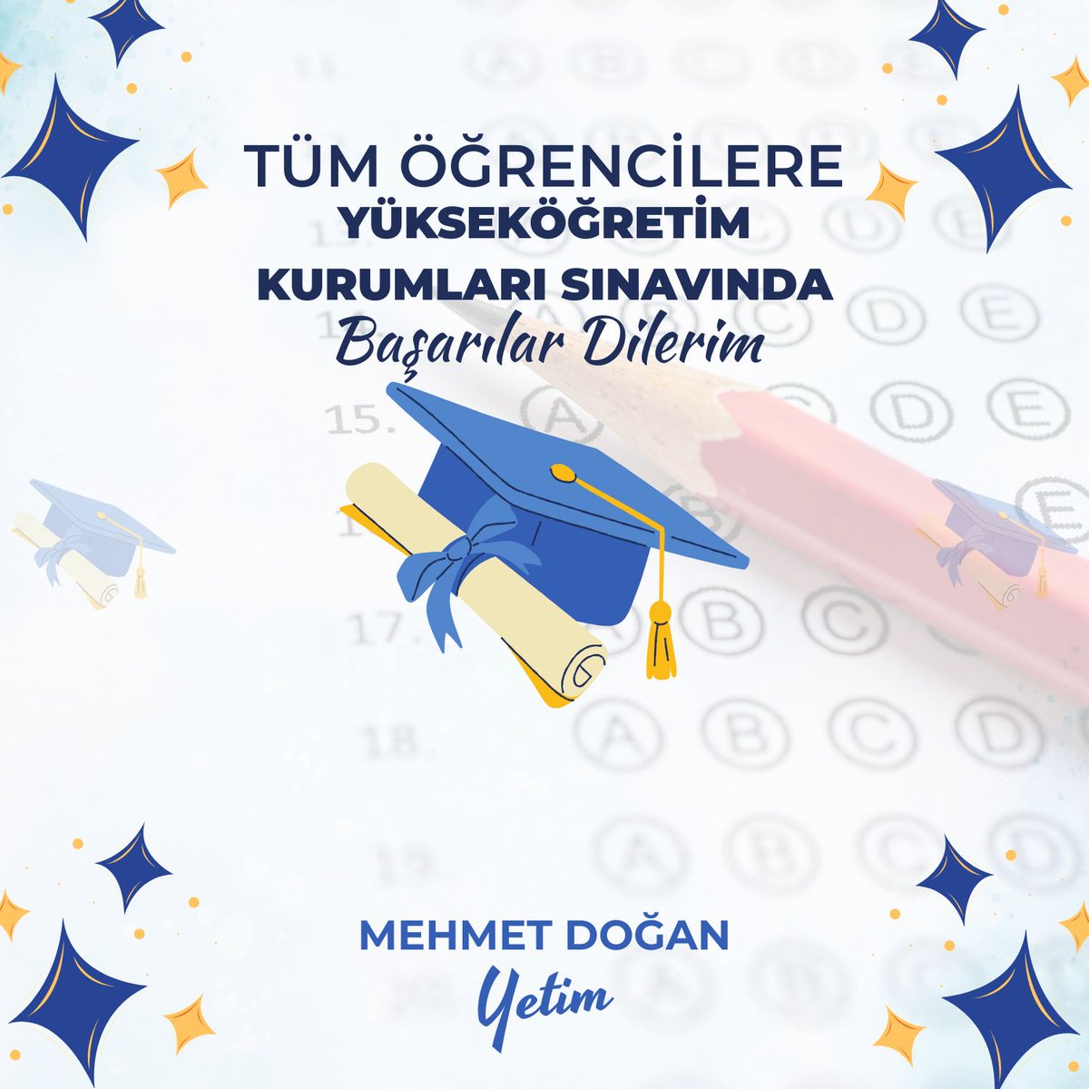🎓 Üniversite Sınavına Girecek Gençlerimize Başarılar Dilerim.

Uzun bir emeğin, gayretin ve sabrın ardından önemli bir sınav sürecine giriyorsunuz. Hepinize gönülden başarılar diliyorum.

Sonuç ne olursa olsun, asıl değer; gösterdiğiniz çabada ve gelecek için kurduğunuz