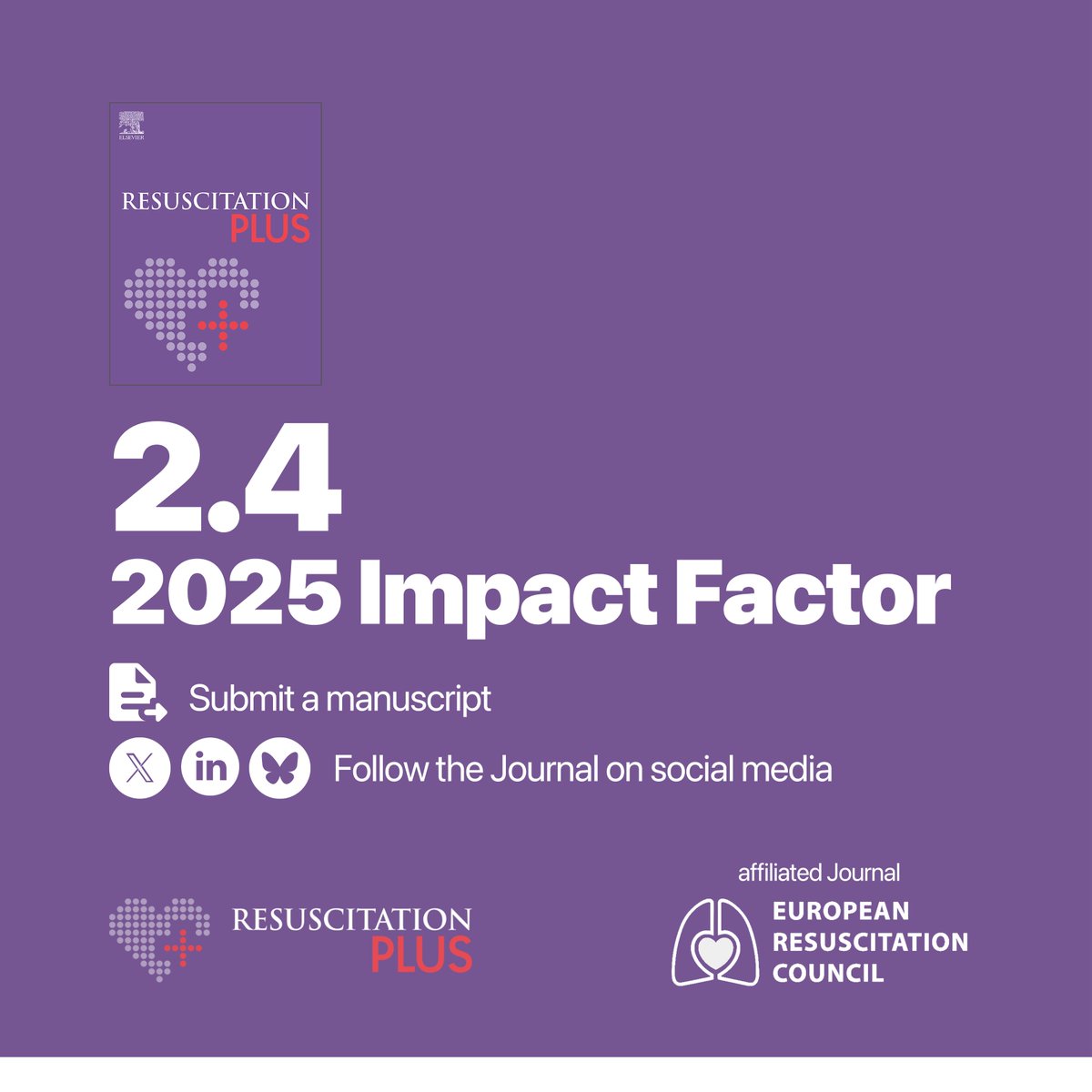 📣 We are very pleased to announce that the 2025 #ImpactFactor of #ResuscitationPlus is 2.4!

Thanks to our editors, reviewers, authors, and readers who made this possible!