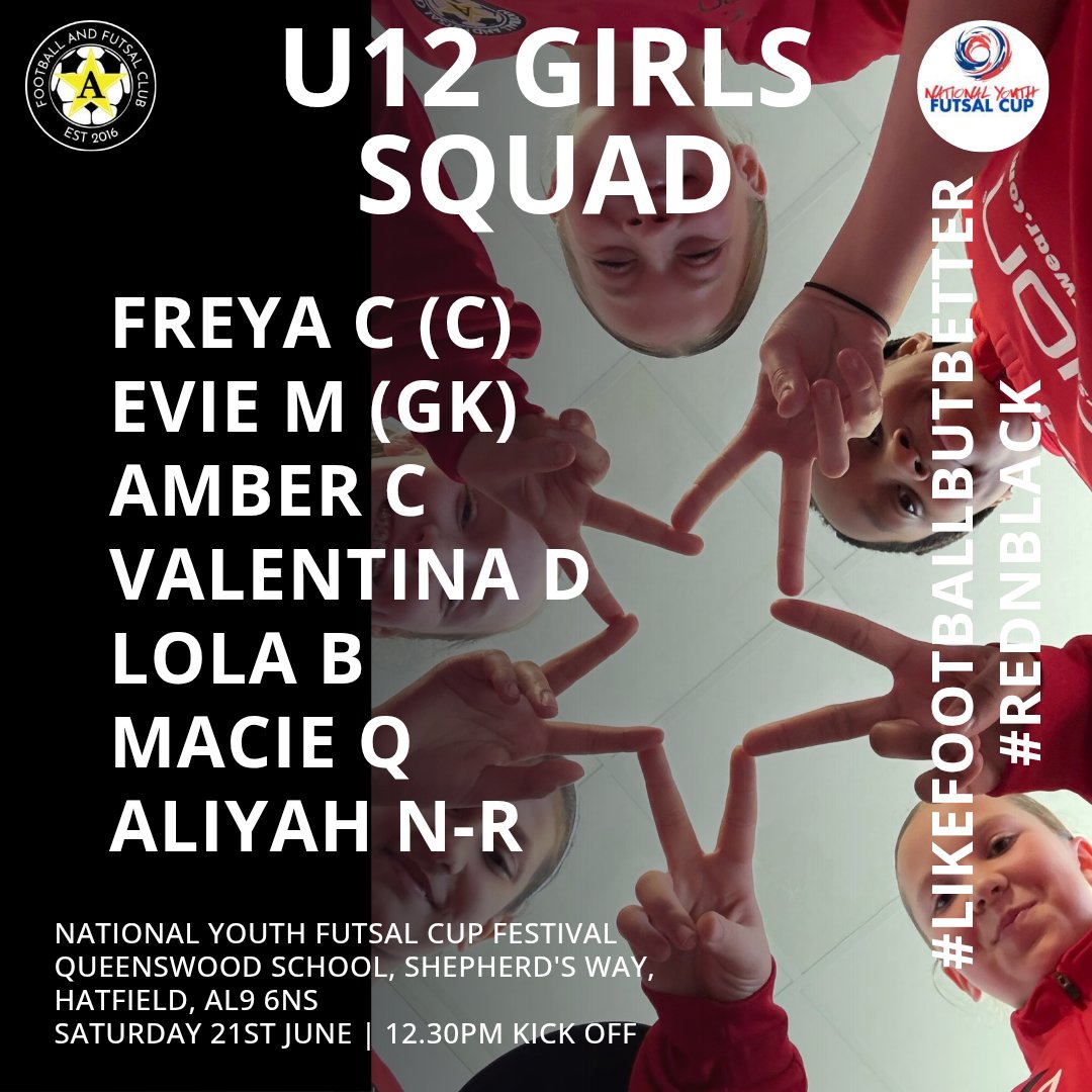 Aโญ๏ธFutsal Club (@astarfutsal) on Twitter photo โญ๏ธ U12G MATCHDAY SQUAD โญ๏ธ
The <a href="/AStarFutsal/">Aโญ๏ธFutsal Club</a> U12 Girls have been waiting patiently for their time to shine. Today is their chance at the <a href="/EnglandFutsal/">England Futsal</a> #NationalYouthFutsalCup hosted by our friends at <a href="/BloomsburyFTSL/">Bloomsbury Futsal</a>
Go well girls, go express yourselves!
#LikeFootballButBetter โญ๏ธ U12G MATCHDAY SQUAD โญ๏ธ
The <a href="/AStarFutsal/">Aโญ๏ธFutsal Club</a> U12 Girls have been waiting patiently for their time to shine. Today is their chance at the <a href="/EnglandFutsal/">England Futsal</a> #NationalYouthFutsalCup hosted by our friends at <a href="/BloomsburyFTSL/">Bloomsbury Futsal</a>
Go well girls, go express yourselves!
#LikeFootballButBetter