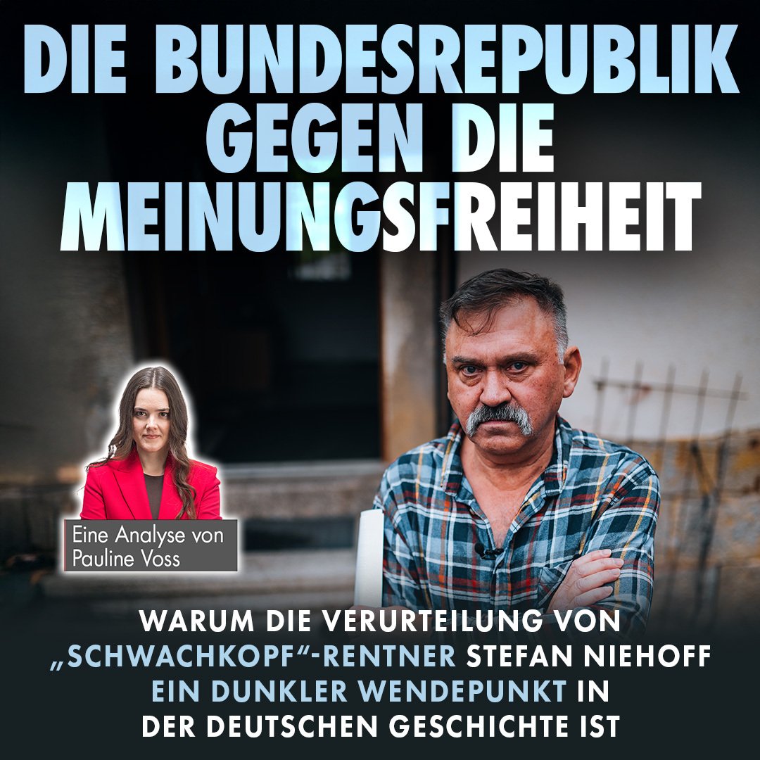 Das jüngste Opfer „unserer Demokratie“ ist der Rentner Stefan Niehoff. Niehoffs Fall stellt einen Wendepunkt dar, weil er belegt, wie Regierungskritiker nicht nur verfolgt, sondern diese Verfolgung als Selbstverständlichkeit etikettiert wird. nius.de/kommentar/news…