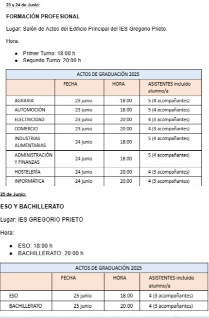 𝗔𝗖𝗧𝗢𝗦 𝗗𝗘 𝗚𝗥𝗔𝗗𝗨𝗔𝗖𝗜Ó𝗡

Recordamos la fecha y hora de los distintos actos de graduación que podrán ver en el 🪧

#graduacion #somosdelprieto