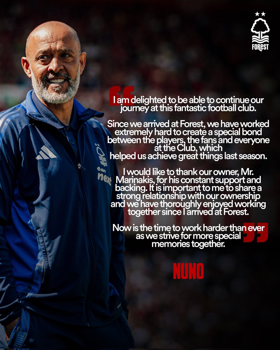 I’m honoured to sign a new contract with this historic club, <a href="/NFFC/">Nottingham Forest</a>. Grateful for the trust shown in me. To the fans — your passion is unmatched, and together we will fight for every point, every moment. Let’s build something truly special. #NFFC 🍃🔴