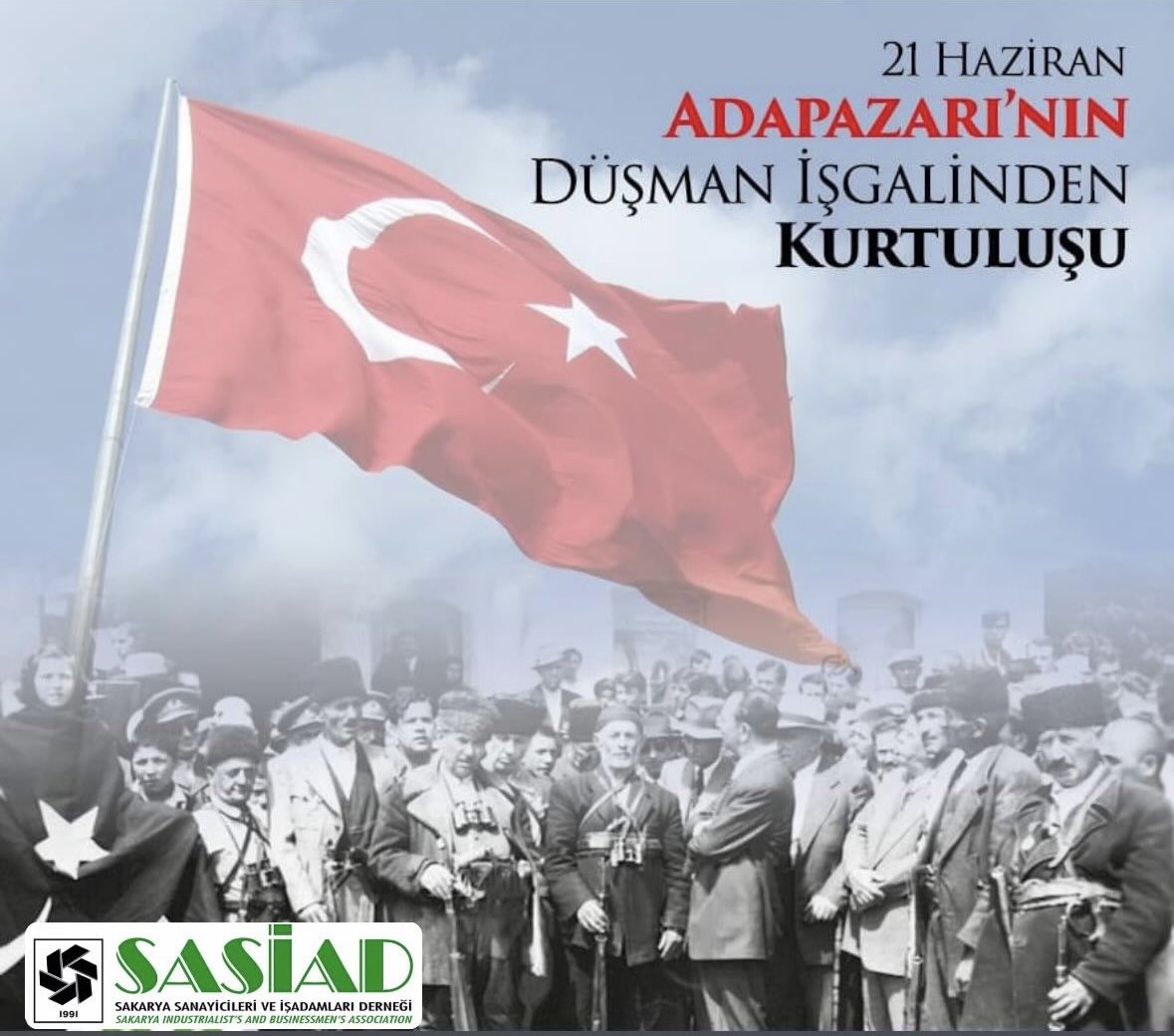 #Adapazarı ’mızın düşman işgalinden kurtuluşunun 104. yılını kutluyor, Vatanımızın kurtuluşu için hayatları pahasına kahramanca mücadele veren başta Gazi Mustafa Kemal Atatürk olmak üzere, ebediyete intikal eden tüm şehit ve gazilerimizi rahmet, minnet ve şükranla anıyoruz. 🇹🇷