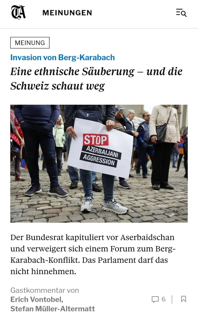 ArtSpangenberg's tweet image. At @tagesanzeiger "One-Sided Interpretation of International Law
Last week, during the question hour, the Federal Council declared it could not hold the forum — because Azerbaijan did not wish to participate. By doing so, Switzerland is effectively accepting a dictatorship's…