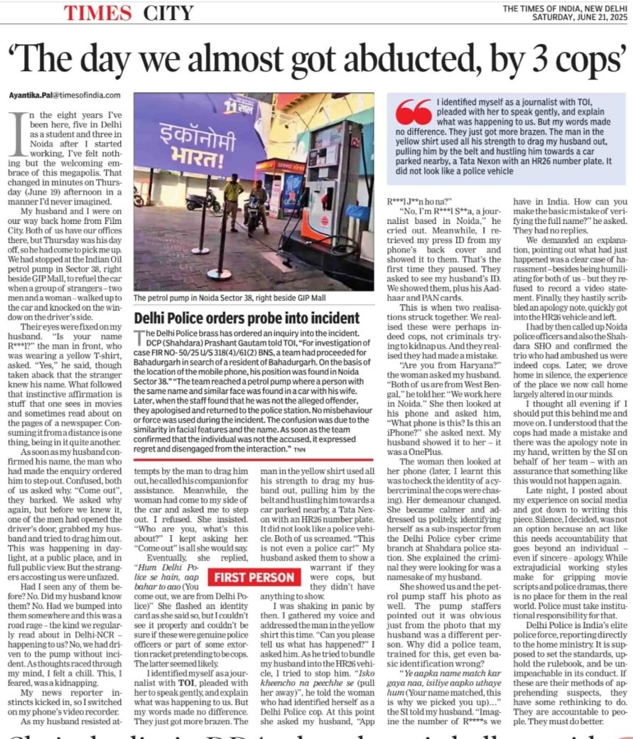 Rahul Saha (@rahoolism) on Twitter photo Thank you <a href="/timesofindia/">The Times Of India</a> for sharing the harrowing ordeal my wife <a href="/AyantikaTOI/">ayantika pal</a> and I faced at hands of <a href="/DelhiPolice/">Delhi Police</a>.
The flood of victims' messages weāve received since the incident shows weāre not alone ā Indiaās law enforcement system is in dire need of urgent reform. Thank you <a href="/timesofindia/">The Times Of India</a> for sharing the harrowing ordeal my wife <a href="/AyantikaTOI/">ayantika pal</a> and I faced at hands of <a href="/DelhiPolice/">Delhi Police</a>.
The flood of victims' messages weāve received since the incident shows weāre not alone ā Indiaās law enforcement system is in dire need of urgent reform.