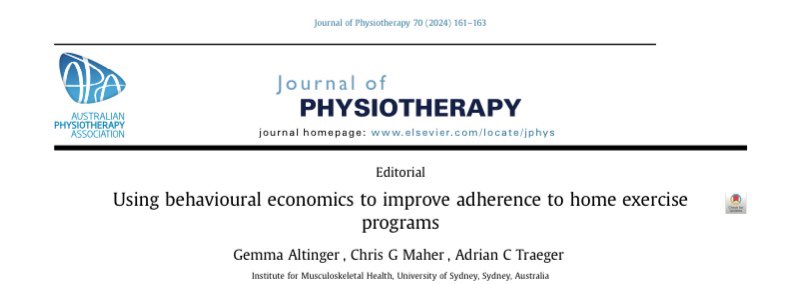 Ben Whybrow (@bwhybrowphysio) on Twitter photo This paper came out earlier in the year on how Behavioural Economics principles can increase exercise adherence ⬇️
But what does it say?
Here’s a summary 🧵
Well done to <a href="/GemmaAltinger/">Gemma Altinger</a> <a href="/CGMMaher/">Chris Maher</a> <a href="/adrian_traeger/">Adrian Traeger</a>
Link to article at the end. This paper came out earlier in the year on how Behavioural Economics principles can increase exercise adherence ⬇️
But what does it say?
Here’s a summary 🧵
Well done to <a href="/GemmaAltinger/">Gemma Altinger</a> <a href="/CGMMaher/">Chris Maher</a> <a href="/adrian_traeger/">Adrian Traeger</a>
Link to article at the end.